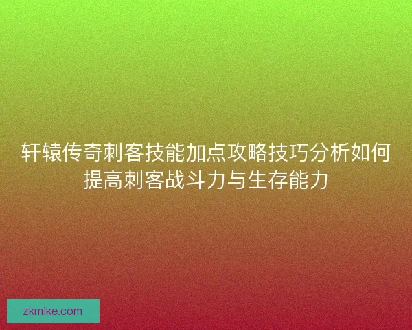 轩辕传奇刺客技能加点攻略技巧分析如何提高刺客战斗力与生存能力 轩辕传奇刺客技能加点攻略技巧分析如何提高刺客战斗力与生存能力