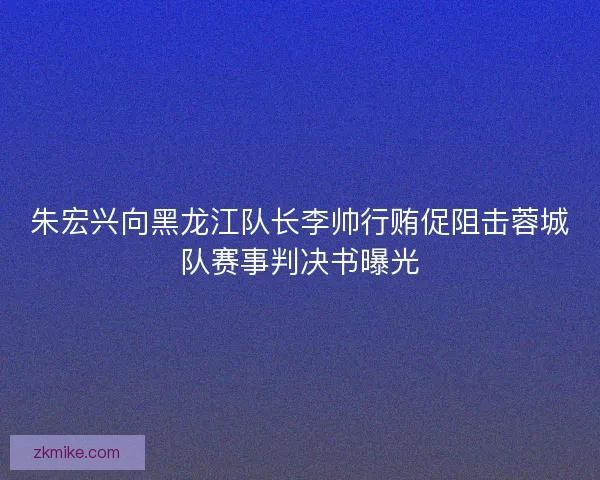 朱宏兴向黑龙江队长李帅行贿促阻击蓉城队赛事判决书曝光